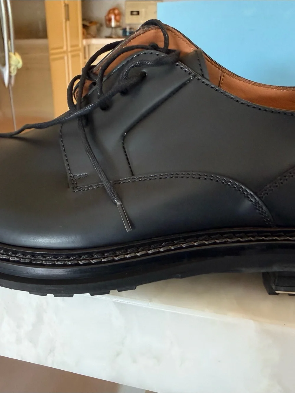 Lanvin Black Leather Derby Shoes with Lug Sole